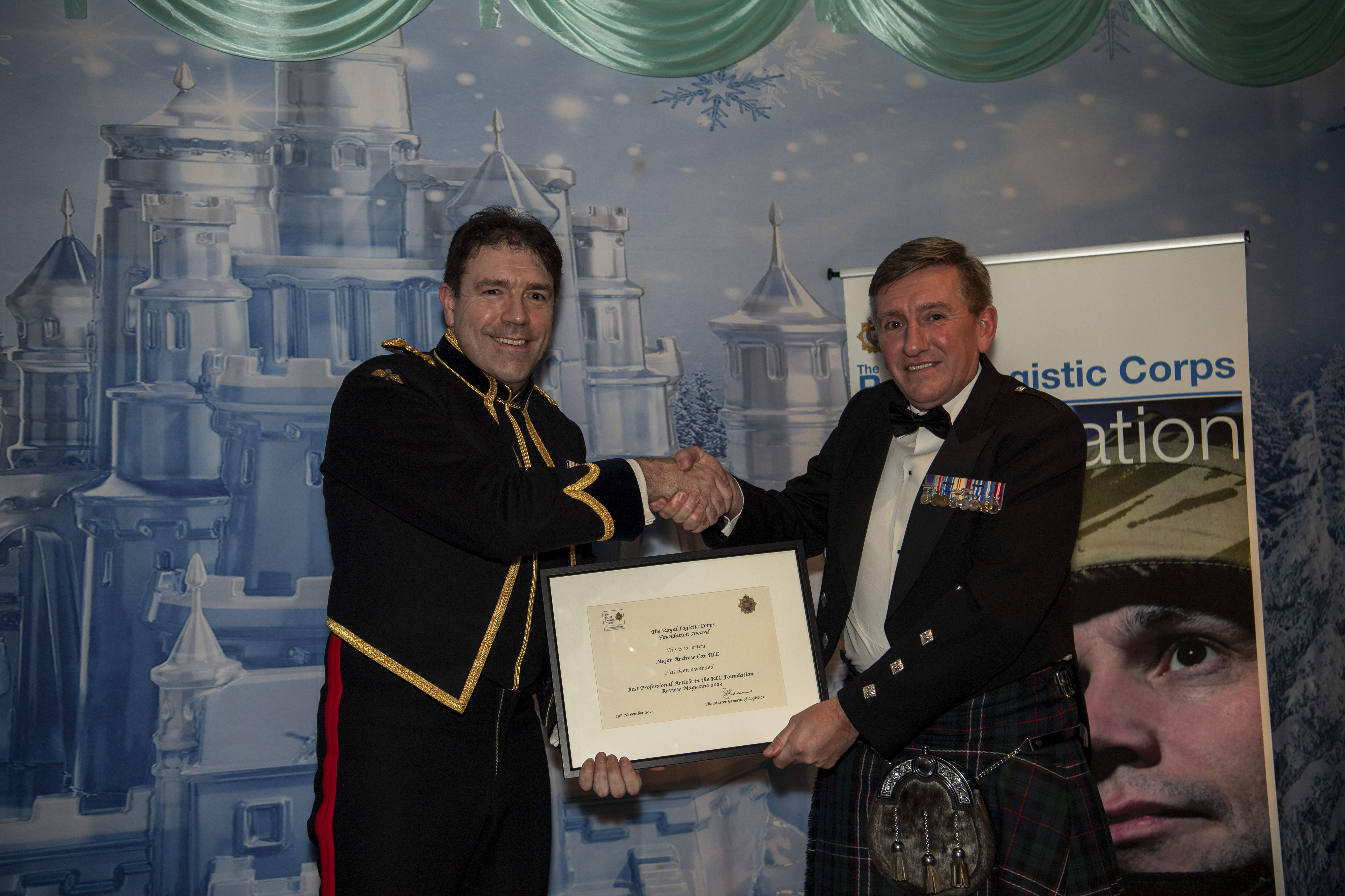 Maj Andrew Cox Best Proffessional Article and Award Sponsor Mr T Kay Kuehne and Nagel